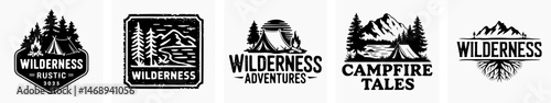 Set of adventure retro vintage vector logo, hiking logo, badge logo, wild nature logo.