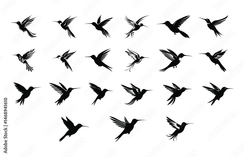 Hummingbird Silhouette Clipart Set, Humming Birds Vector Silhouettes bundle Hummingbird Silhouette Clipart Set, Humming Birds Vector Silhouettes bundle
