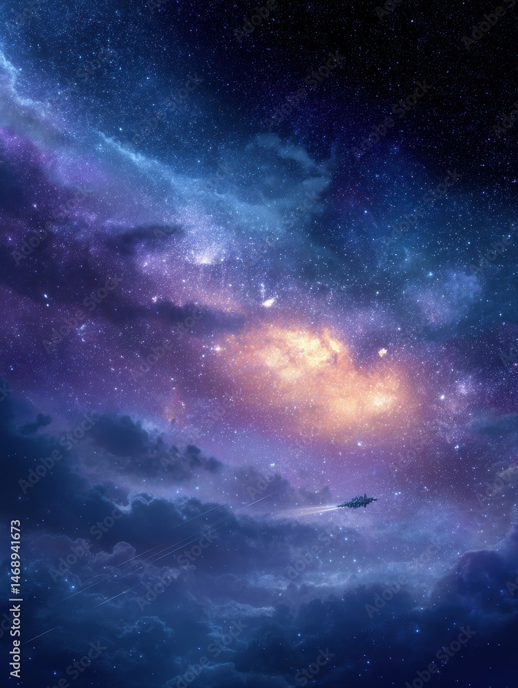 Obraz premium Space Journey Across the Vibrant Galaxy Filled With Stars and Celestial Wonders During a Cosmic Adventure Generative AI