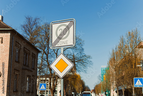 Obraz na płótnie European sign of main roads. Traffic sign in the city. w salonie