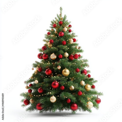 Majestic Decorated Christmas Tree Isolated on White Background