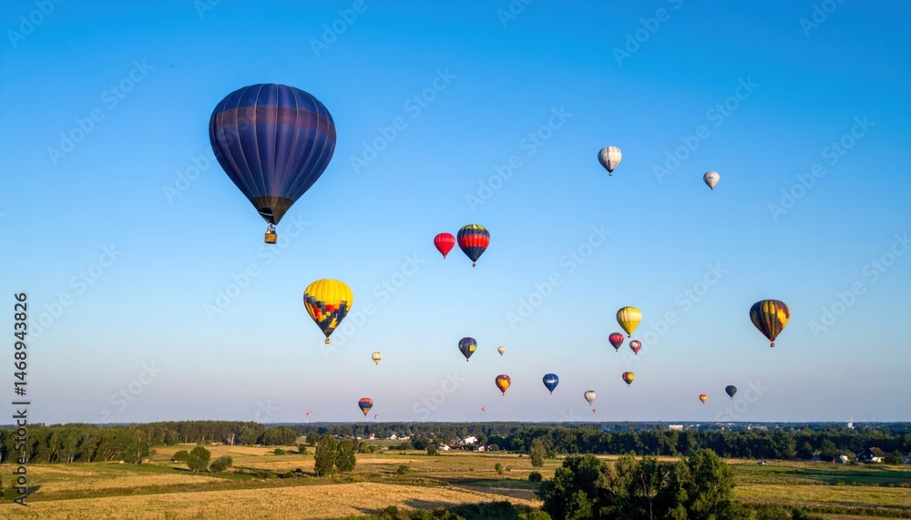 Fototapeta premium Hot air balloon festival open sky aerial photography scenic landscape vibrant colors adventure experience