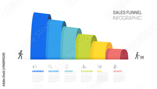 Sales funnel Infographic diagram template for business. Modern Timeline 6 steps Tunnel, presentation vector infographics.
