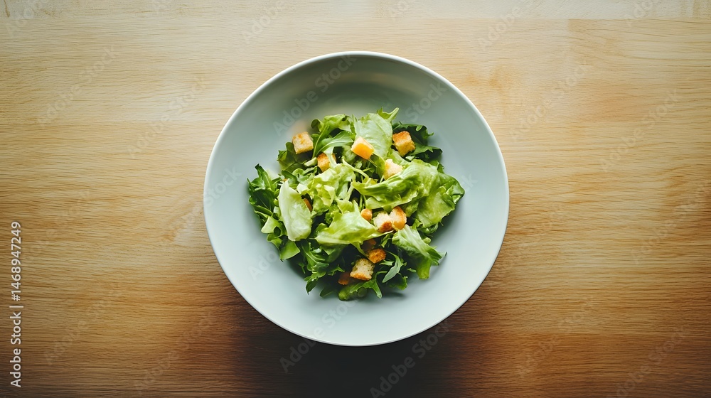 Fresh salad with tomatoes, lettuce, and croutons.
Fresh salad with tomatoes, lettuce, and croutons.
