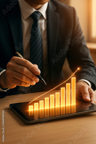 Market growth analysis business office digital presentation professional environment close-up view financial insights and strategies