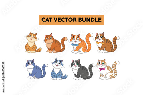 set of funny cartoon cats