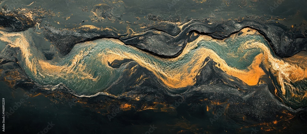 Fototapeta premium Abstract River Art Black and Gold