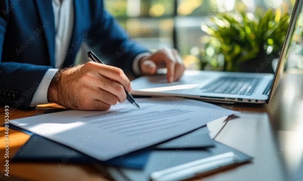 Obraz premium A man is seated at a table where he is meticulously writing on a piece of paper