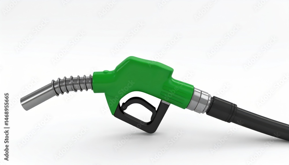 A green fuel nozzle ready for refueling, symbolizing energy, sustainability, and the transportation industry A green fuel nozzle ready for refueling, symbolizing energy, sustainability, and the transportation industry