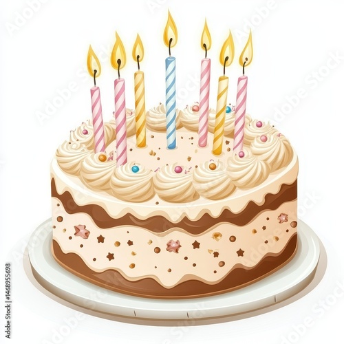 Colorful Birthday Cake with Candles for Celebration or Party