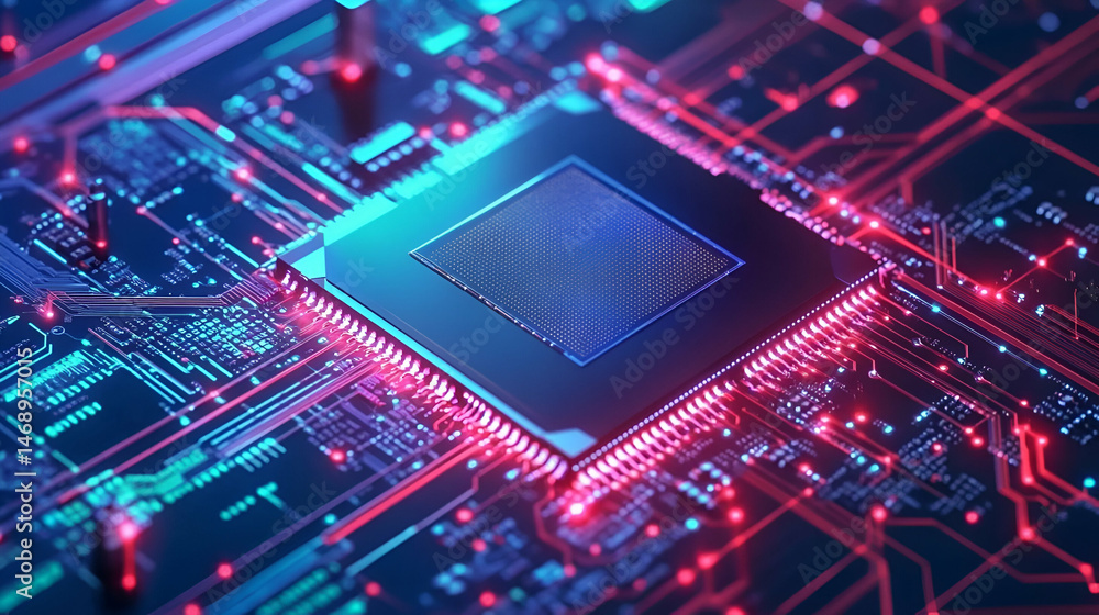 Closeup of a Microchip on a Circuit Board Closeup of a Microchip on a Circuit Board