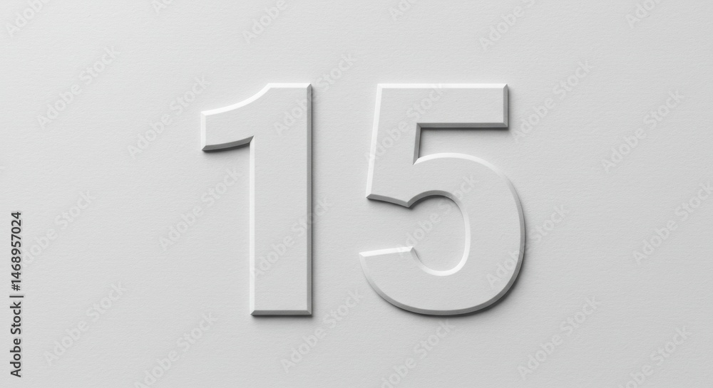 Embossed Number Fifteen on Neutral Background Embossed Number Fifteen on Neutral Background