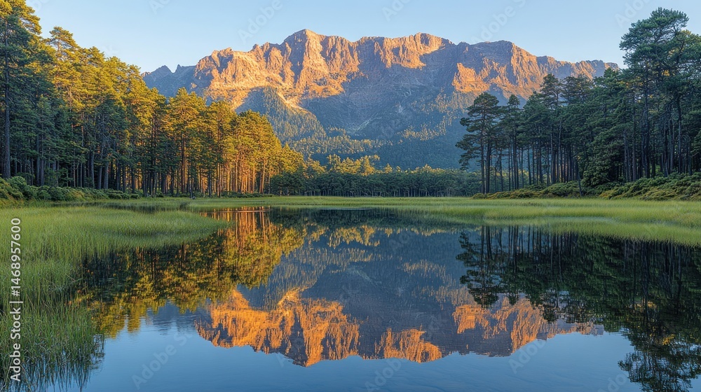 Naklejka premium Majestic Mountain Reflection in a Serene Lake