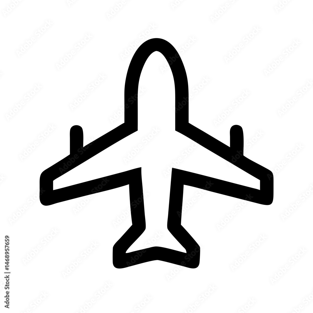 Obraz premium Airplane icon, black and white, for travel apps