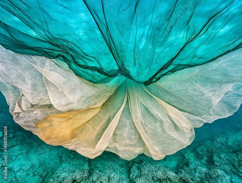 Wallpaper Mural Underwater Scene of Colorful Fabric Draped Over Ocean Floor Beautiful Teal and Beige Textures Torontodigital.ca