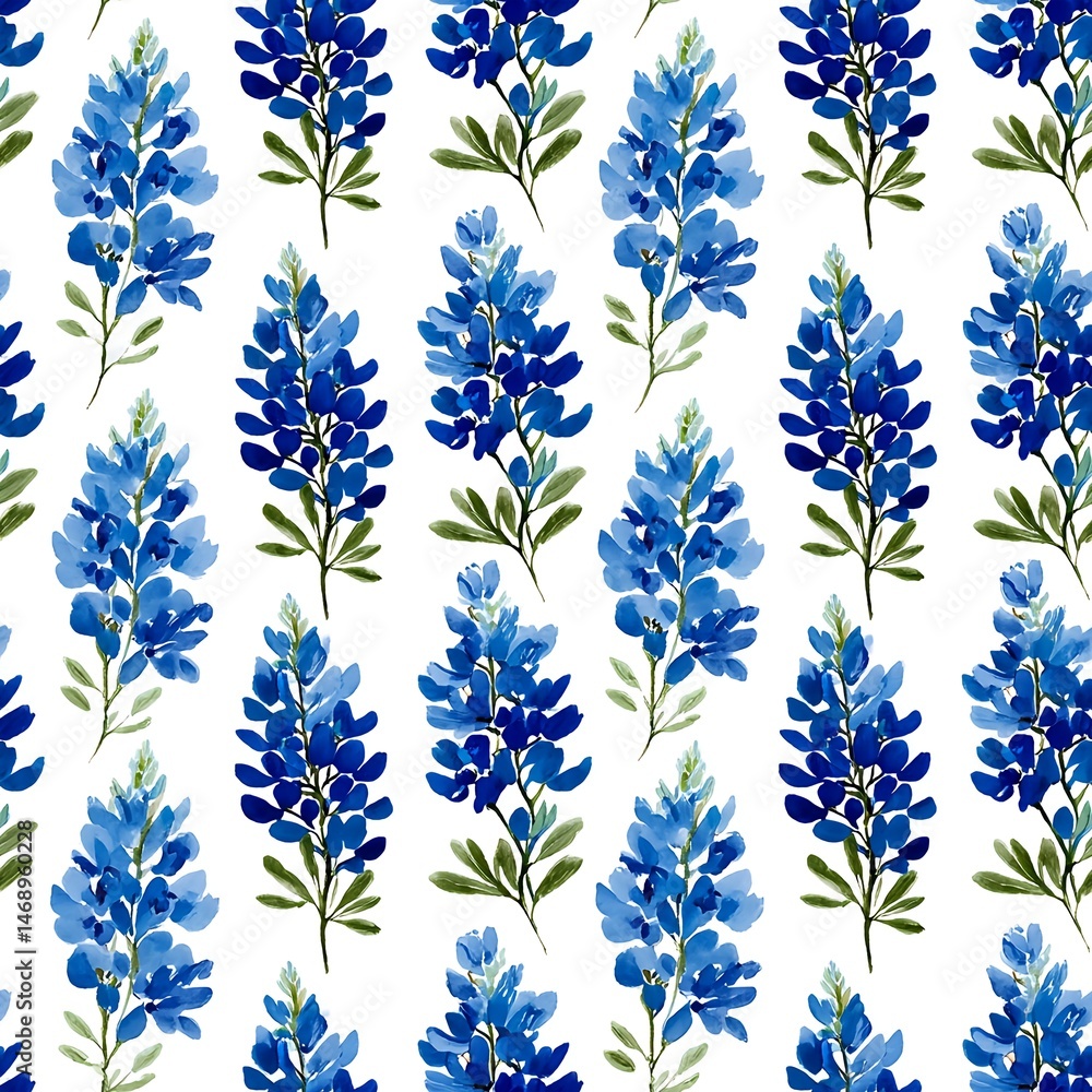 Fototapeta premium Seamless pattern of Texas bluebonnet flowers in cobalt and indigo