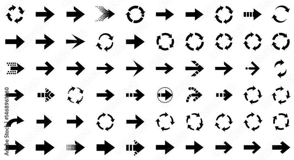 Comprehensive collection of diverse arrow designs for wayfinding solutions Comprehensive collection of diverse arrow designs for wayfinding solutions