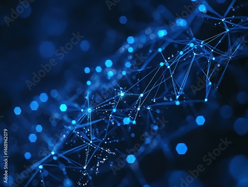 Blue Abstract Digital Network with Connecting Dots and Lines