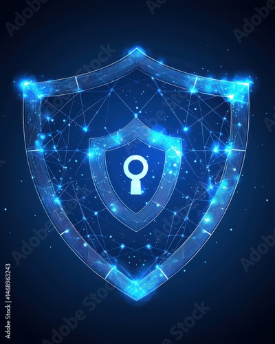 Digital Shield Technology with Network Connections and Lock Icon