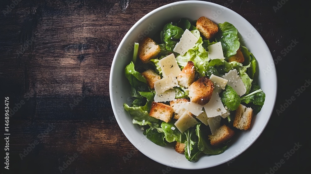 Caesar salad with croutons and Parmesan cheese on wooden background. Caesar salad with croutons and Parmesan cheese on wooden background.