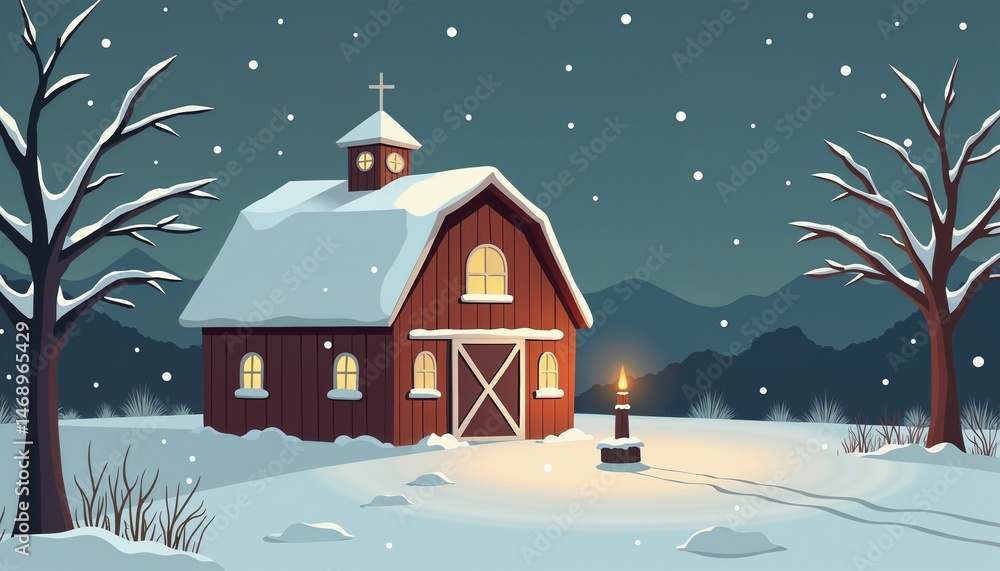 Fototapeta premium snowy barn night