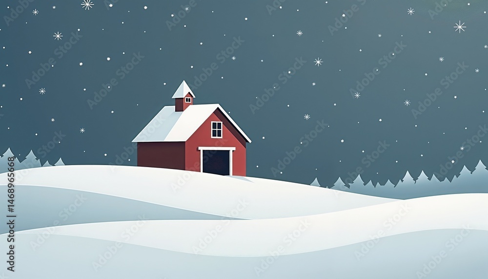 Naklejka premium snowy barn night