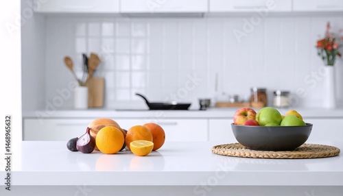 Fresh Fruit and Vegetables on Kitchen Counter Healthy Eating and Modern Kitchen Design