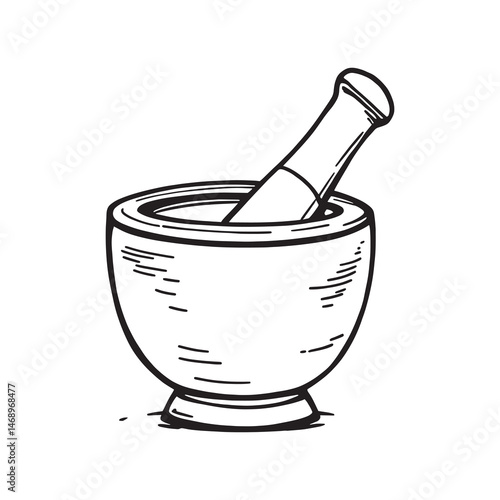 Vintage style pestle and mortar sketch for food themes