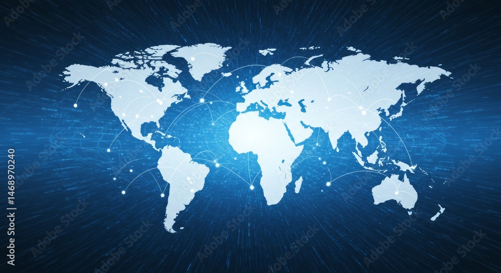 Obraz premium Global network connections with world map background in blue tones design