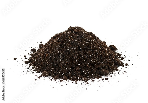 Pile of dark potting soil with perlite on a white background