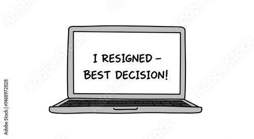 Laptop displaying resignation message in a minimalistic style  
