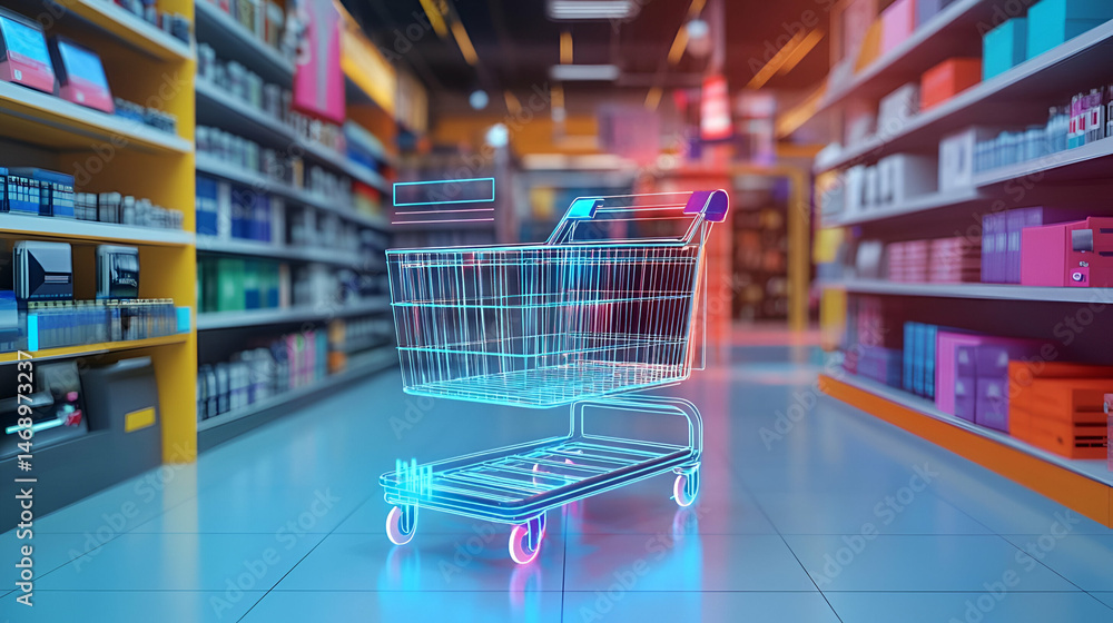 Digital Shopping Cart in Modern Retail Store Digital Shopping Cart in Modern Retail Store