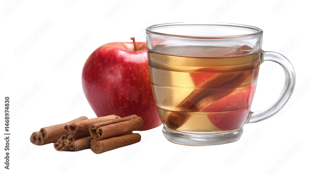 Healthy Cinnamon Apple Tea in Glass Cup Isolated on White Background Studio Lighting Healthy Cinnamon Apple Tea in Glass Cup Isolated on White Background Studio Lighting