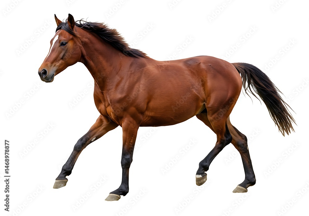 Obraz premium Brown horse running isolated on white background in studio shot