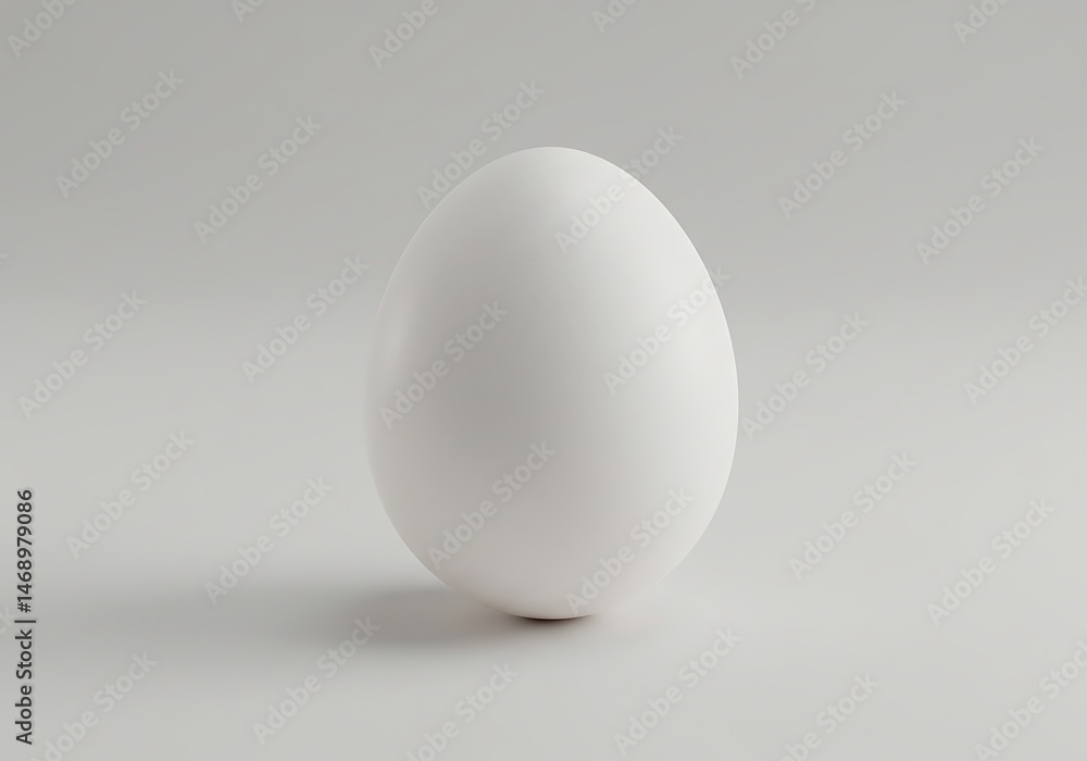 Single white egg standing upright on a light gray surface with subtle shadow Single white egg standing upright on a light gray surface with subtle shadow