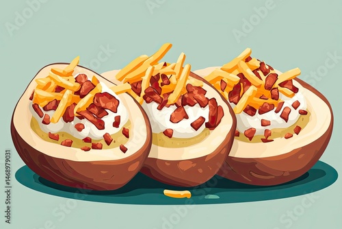 Loaded Potato Skins Crispy Bacon with Cheese, and Sour Cream Delight.