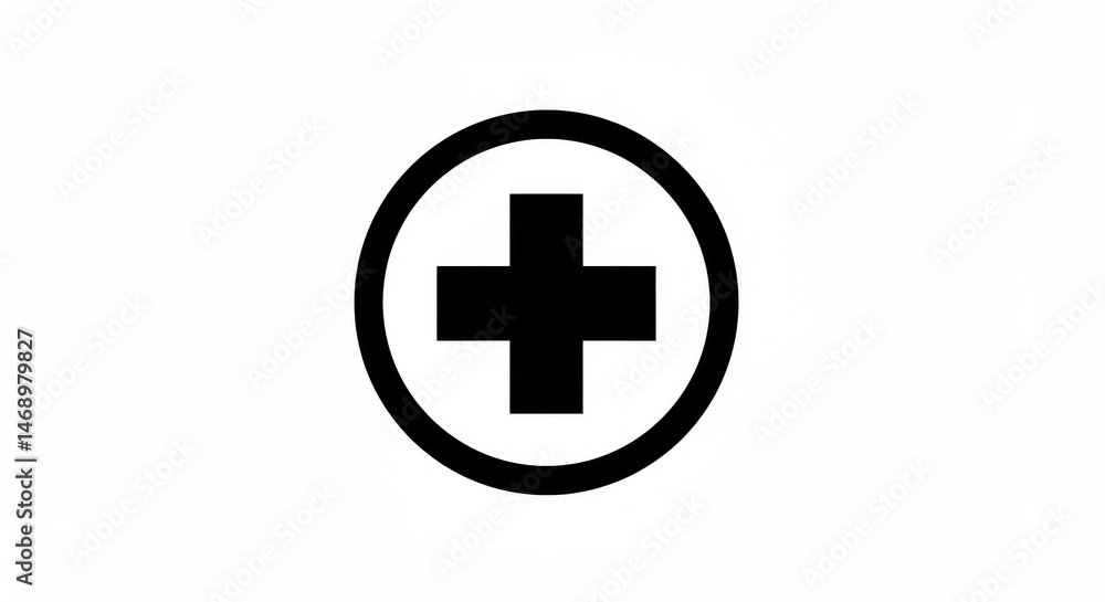 Black plus sign inside circle on white background Black plus sign inside circle on white background