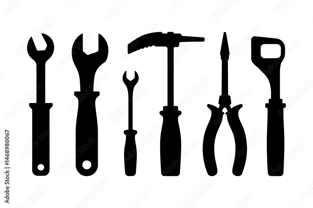 Hand tools silhouette vector illustration set Hand tools silhouette vector illustration set