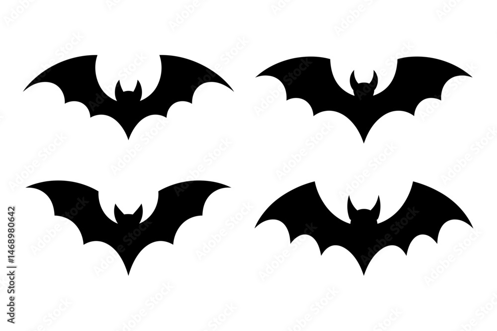 Fototapeta premium Four black bat silhouettes for halloween vector