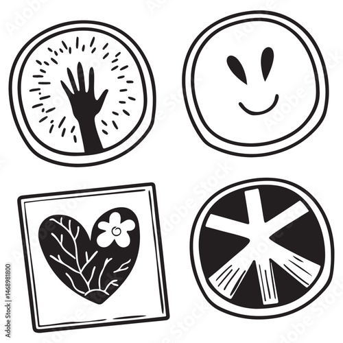Vector Line Art Icon Set of Monochrome Positivity