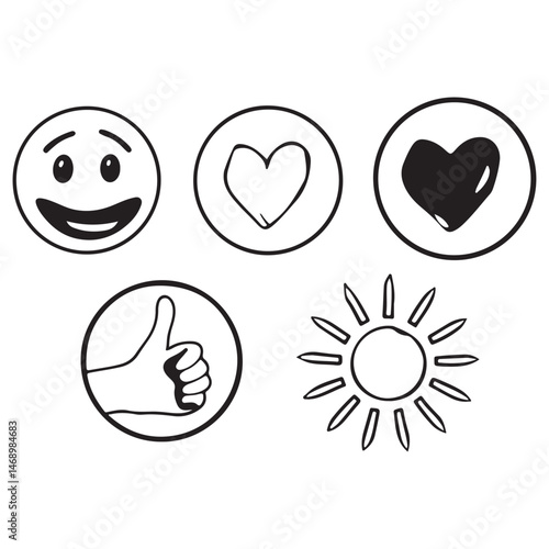 Vector Line Art Icon Set of Monochrome Positivity