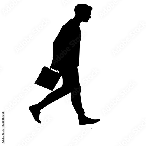 Silhouette of Walking Businessman with Briefcase Vector Illustration