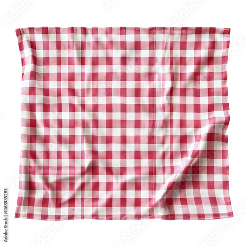 Red and White Checkered Picnic Cloth – Gingham Fabric Isolated on Transparent Background
