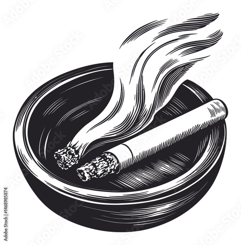 Elegant Vector Illustration of Cigarette with Smoke in Ashtray Design