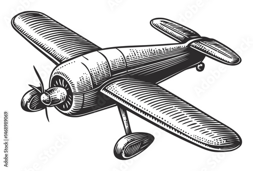 Vintage Airplane Illustration in Detailed Hand-Drawn Style
