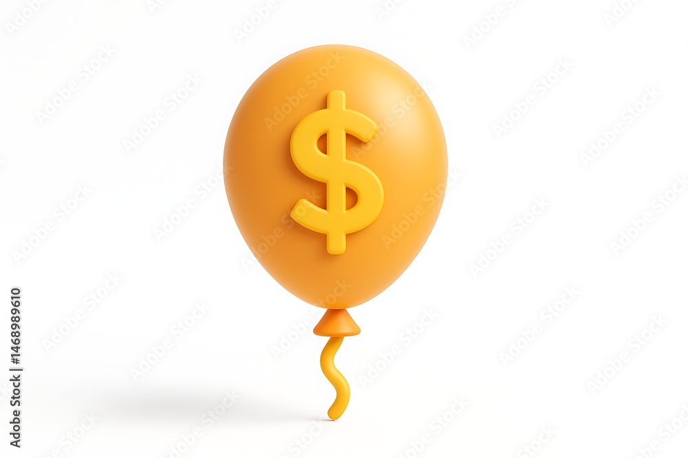 Obraz premium a golden dollar balloon floats in the air showing flying financial signs of rising income success freedom and digital money