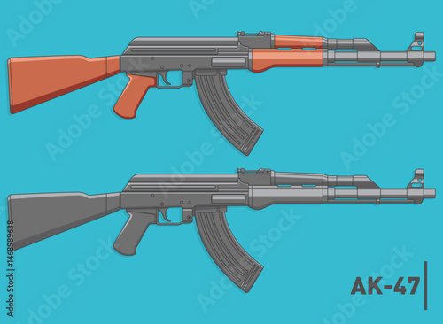 Set of Assault rifle ak47 weapon gun vector. Russian machine gun ak47 drawing. Vector cartoon isolated illustration.