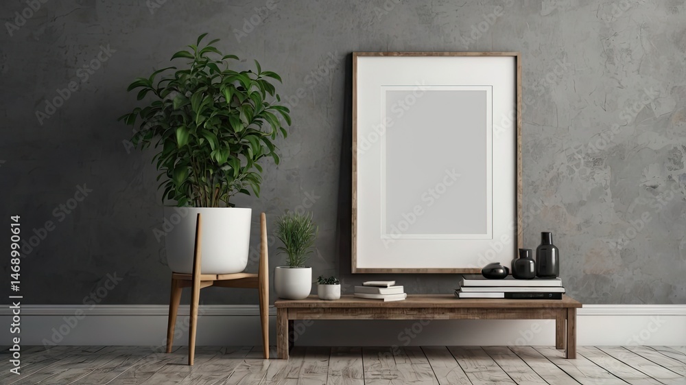 Minimalist Poster Frame Mockup on Wooden Desk with Books and Potted Plants
Minimalist Poster Frame Mockup on Wooden Desk with Books and Potted Plants