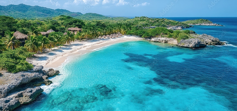 Obraz premium Secluded Tropical Paradise: An Aerial View of a Pristine Caribbean Beach
