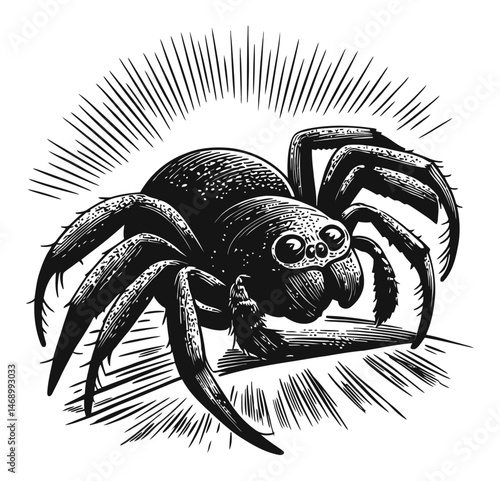 Detailed Artistic Illustration of a Spider with Radiating Lines
